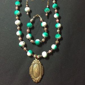 Edwardian Style Locket Jewelry Set Cloisonne Beads